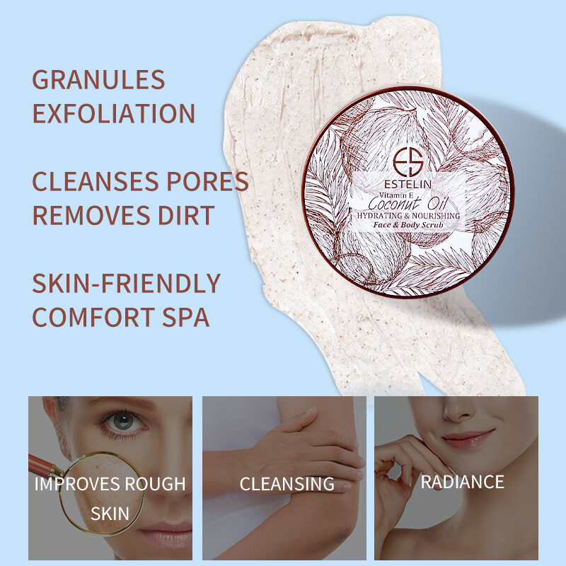 Estelin Coconut Oil & Vitamin E Hydrating & Nourishing Face & Body Scrub (250g) - Image 5