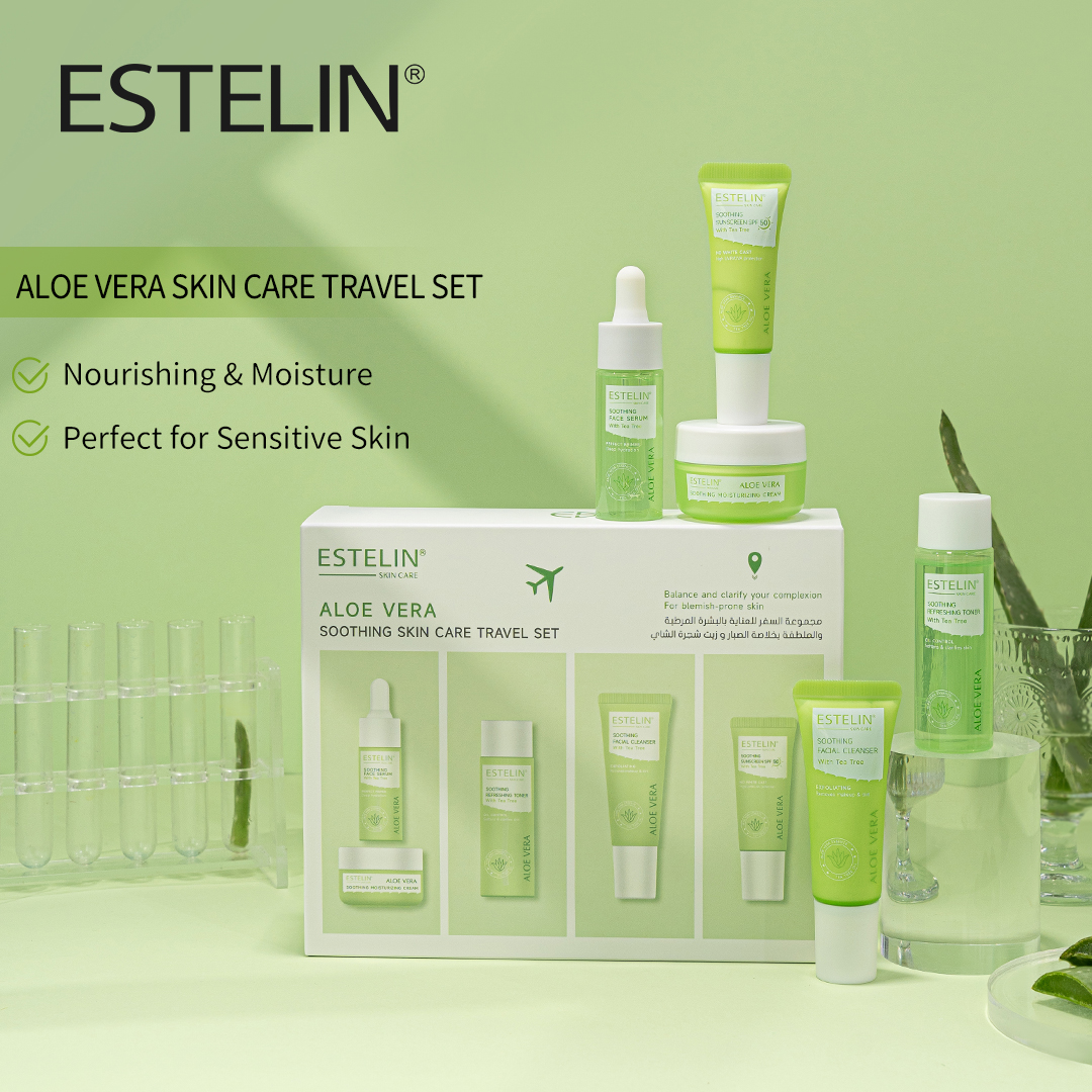 Estelin Aloe Vera Soothing Skin Care Travel Set (5pcs) with Tea Tree Oil