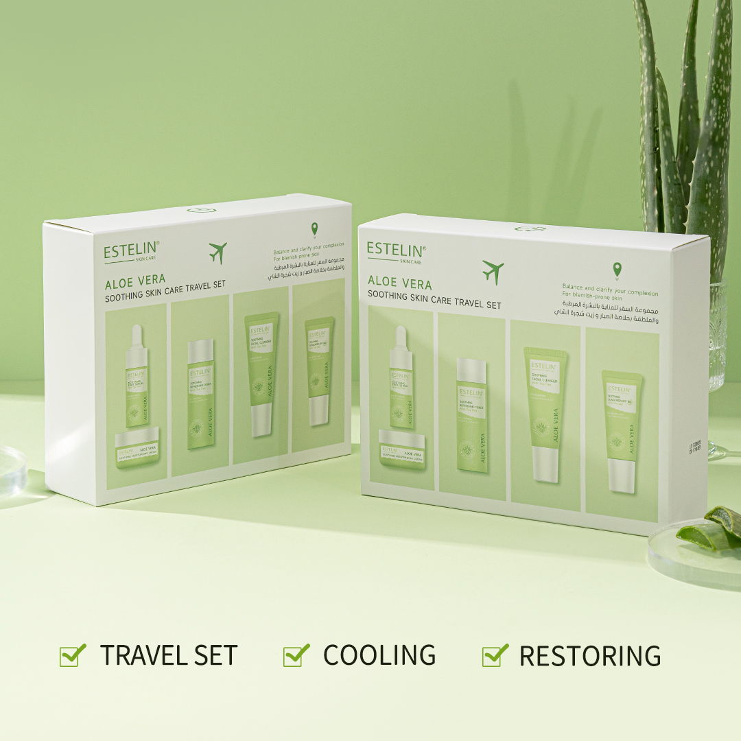 Estelin Aloe Vera Soothing Skin Care Travel Set (5pcs) with Tea Tree Oil - Image 3