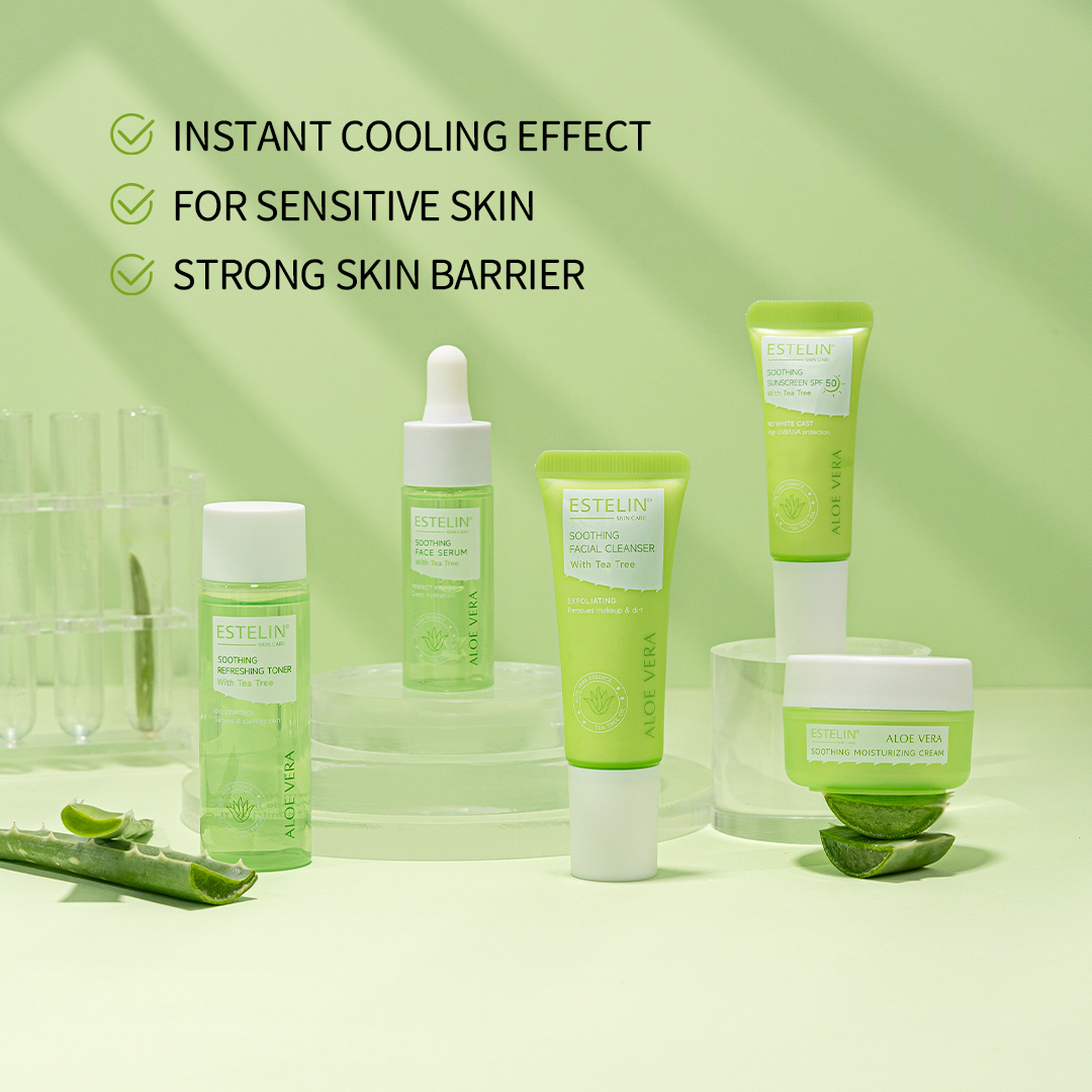 Estelin Aloe Vera Soothing Skin Care Travel Set (5pcs) with Tea Tree Oil - Image 4