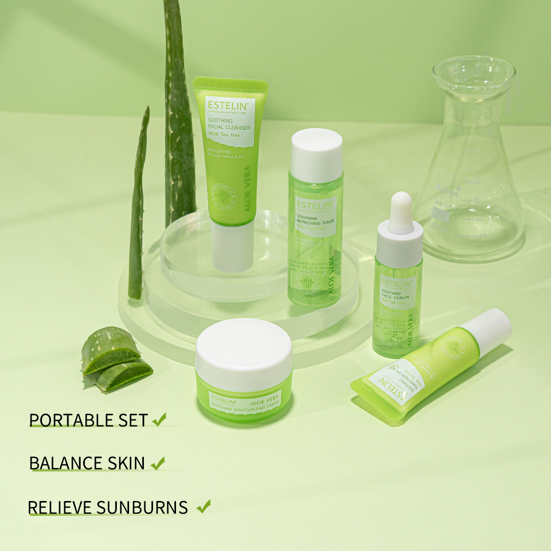 Estelin Aloe Vera Soothing Skin Care Travel Set (5pcs) with Tea Tree Oil - Image 5
