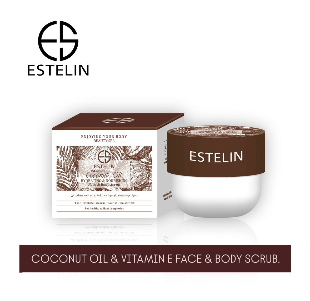 Estelin Coconut Oil & Vitamin E Hydrating & Nourishing Face & Body Scrub (250g) - Image 2