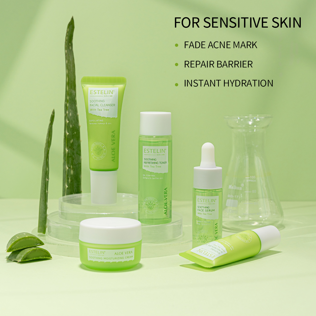 Estelin Aloe Vera Soothing Skin Care Travel Set (5pcs) with Tea Tree Oil - Image 6