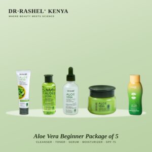 Aloe Vera Beginner Package of 5 - Cleanser, Toner, Serum, Moisturizer, SPF 75 Sunscreen